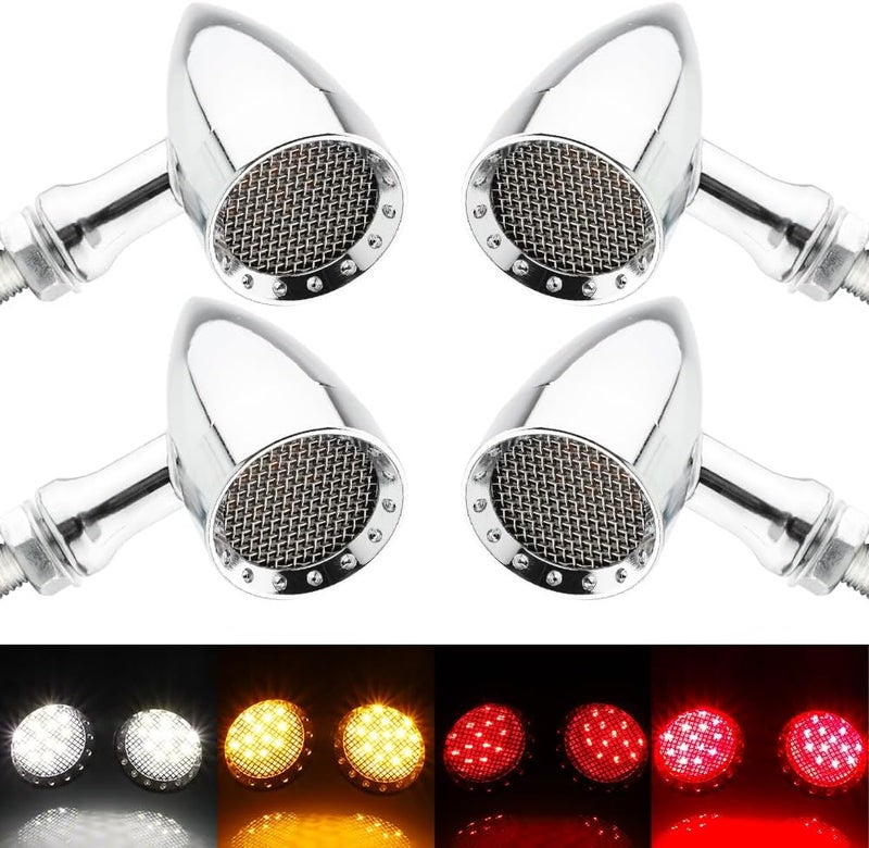 TSUNG 4PCS Motorcycle Bullet LED Front Rear Turn Signal Light SMD Blinker Indicator for Cruiser Chopper Bobber Cafe Racer Street Bike (SMD-Chrome-4PCS) - Image 1